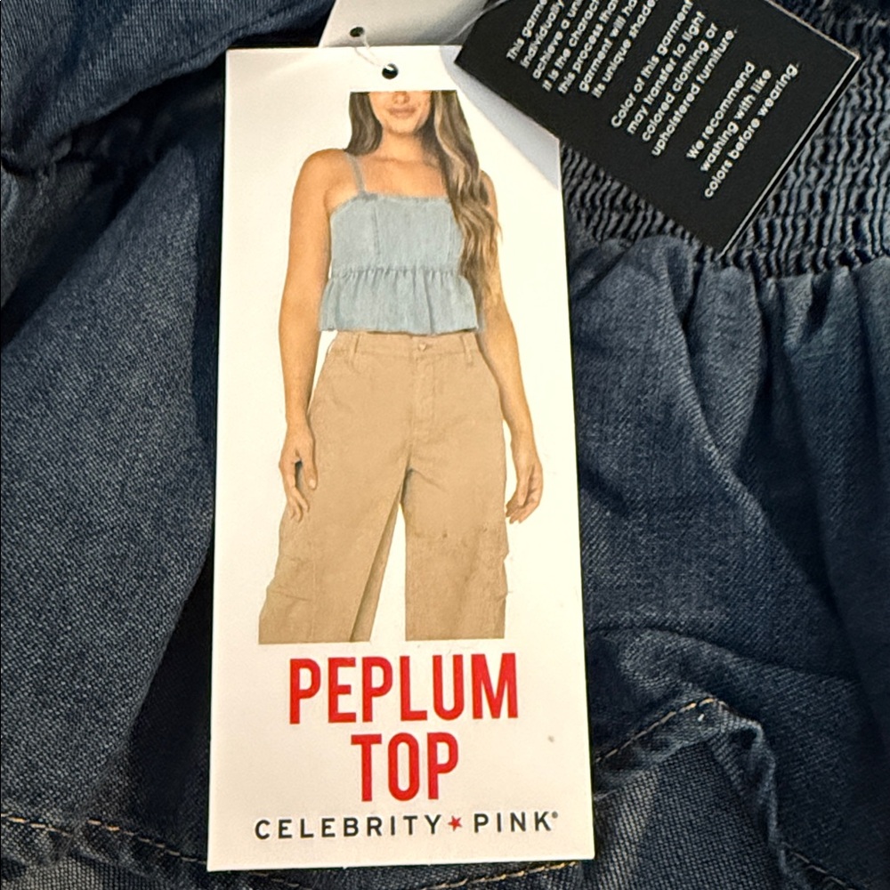 Celebrity Pink Denim Blue Babydoll Top, NWT - Picture 7 of 8